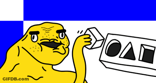 Yellow Cartoon Holding OAE Block GIF