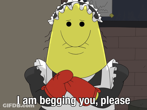 Yellow Cartoon In Maid Costume Begging Please GIF