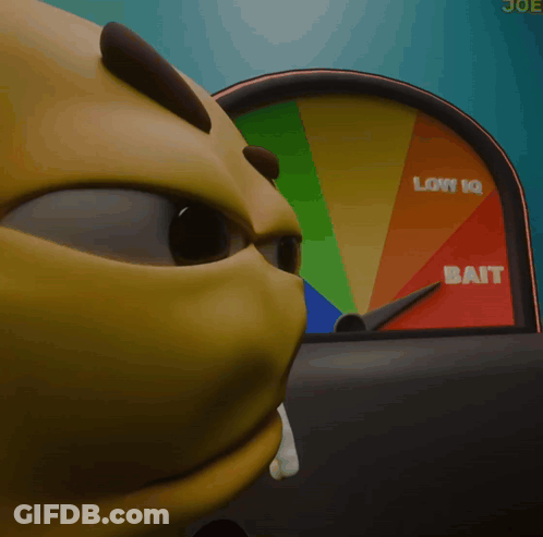 Yellow Cartoon Looking At Low IQ And Bait Gauge GIF