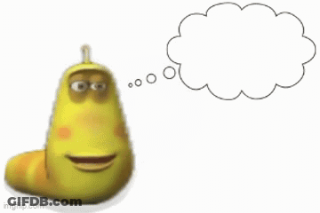 Yellow Cartoon Worm With Thought Bubble GIF