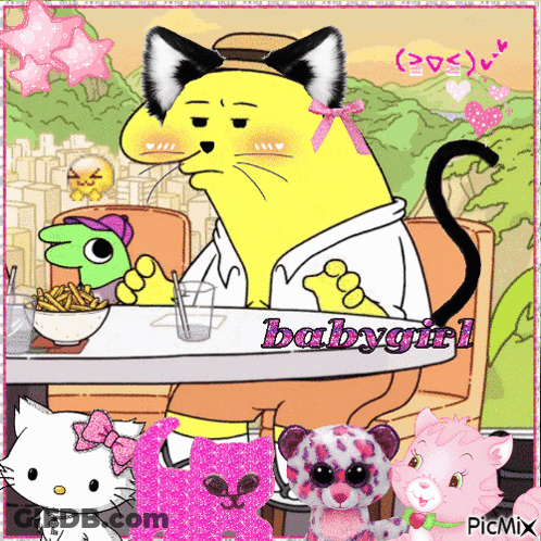 Yellow Cat Sitting At Table Babygirl GIF