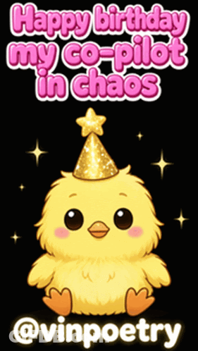 Yellow Chick In Party Hat Saying Happy Birthday My Co-Pilot In Chaos GIF