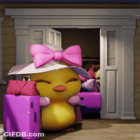 Yellow Chicken In Pink Hat And Bow GIF