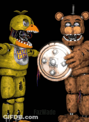 Yellow Chicken Saying Let's Eat Next To Brown Bear GIF