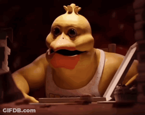 Yellow Chicken With Bow Tie Holding Pizza Box GIF