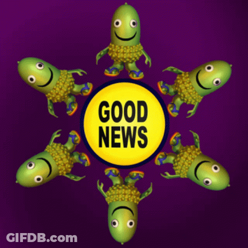 Yellow Circle With Good News And Green Frogs GIF