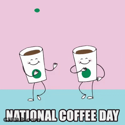 Yellow Coffee Cup Saying Happy National Coffee Day GIF