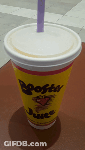 Yellow Cup Of Booster Juice With Purple Straw GIF