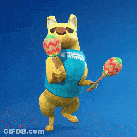 Yellow Dog In Blue Shirt Holding Maracas GIF