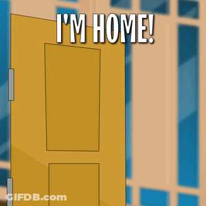 Yellow Door Saying I'm Home GIF