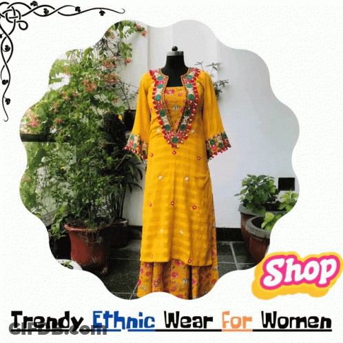 Yellow Dress On Mannequin Ethnic Wear Poster GIF