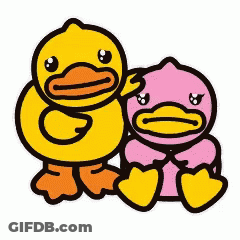 Yellow Duck And Pink Duck Sitting Together GIF