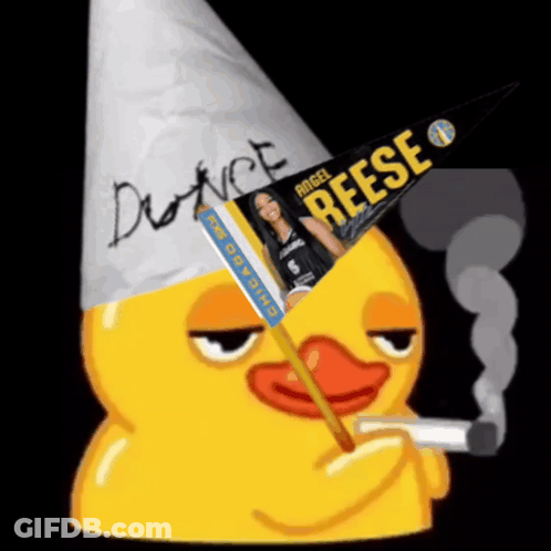 Yellow Duck In Party Hat Holding Reese Banner GIF