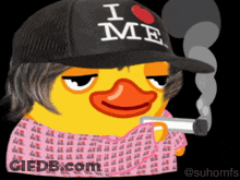 Yellow Duck Wearing I Love Me Hat GIF