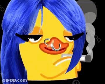 Yellow Duck With Blue Hair And Piercings Smoking GIF