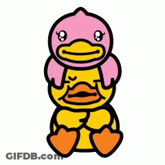 Yellow Duck With Pink Duck On Head GIF