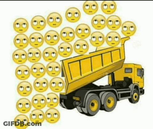 Yellow Dump Truck Surrounded By Smiley Faces GIF
