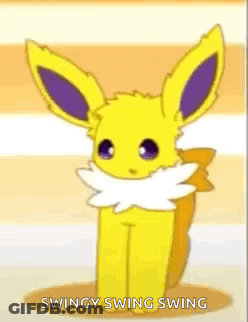 Yellow Eevee With Purple Ears Swinging GIF
