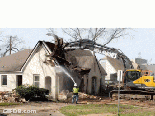 Yellow Excavator Demolishing House Saying Www Nabors GIF