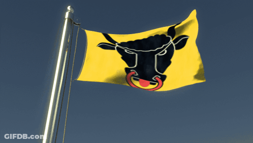 Yellow Flag With Black Bull Waving GIF