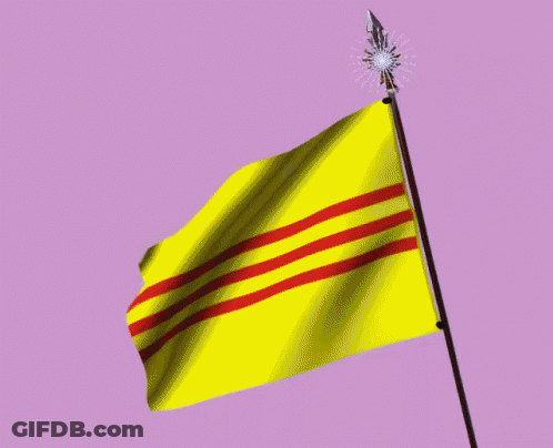 Yellow Flag With Red Stripes Flying In Wind GIF