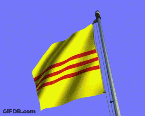 Yellow Flag With Red Stripes Waving In Blue Sky GIF