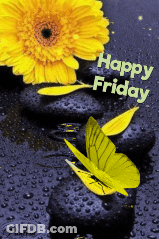 Yellow Flower And Butterflies Happy Friday GIF