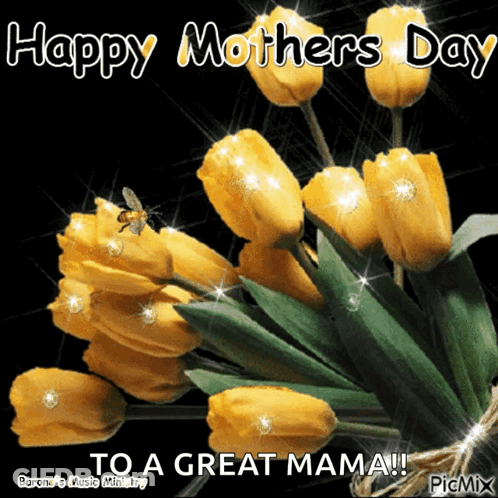 Yellow Flowers Saying Happy Mothers Day To A Great Mama GIF