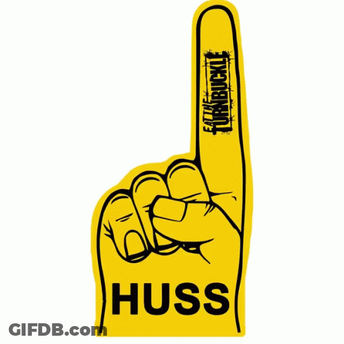 Yellow Foam Finger Saying Huss GIF