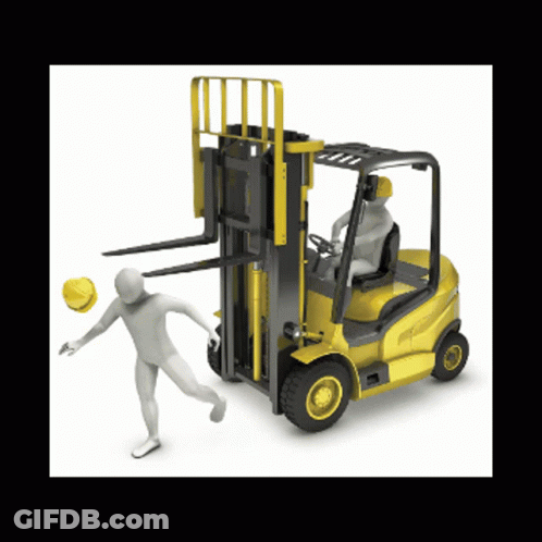 Yellow Forklift With Man In Hard Hat GIF
