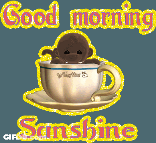 Yellow Glitter Good Morning Sunshine Monkey In Cup GIF