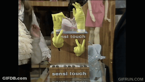 Yellow Gloves Touching Sensi Touch Box GIF
