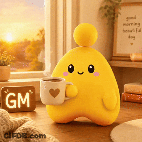 Yellow GM Holding Cup Of Coffee GIF