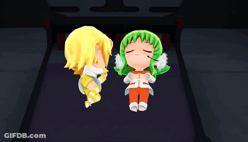 Yellow Hair Character Next To Green Hair Character GIF