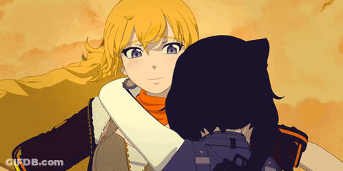Yellow Hair Girl Hugging Black Girl Purple Eyes GIF
