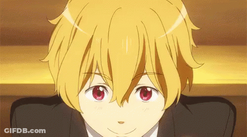 Yellow-Haired Boy With Red Eyes In Suit GIF