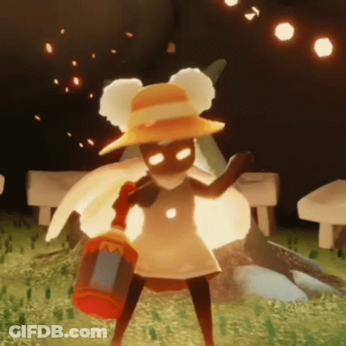 Yellow Hat White Dress Cartoon Holding Lantern GIF