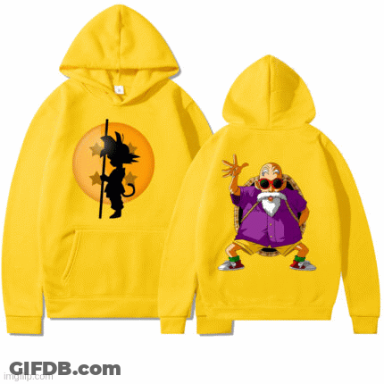 Yellow Hoodie With Goku And Master Roshi GIF