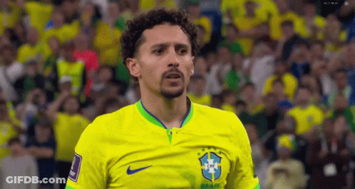 Yellow Jersey Soccer Player With Brazilian Flag, Crowd GIF