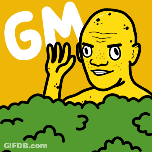 Yellow Man With Gm Behind GIF