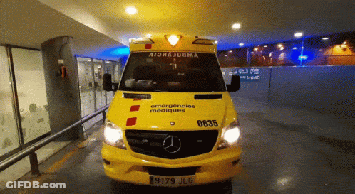 Yellow Mercedes Ambulance With Emergencyes Mediques GIF
