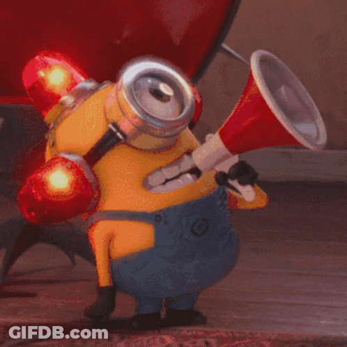 Yellow Minion Holding Megaphone And Boxing Gloves GIF