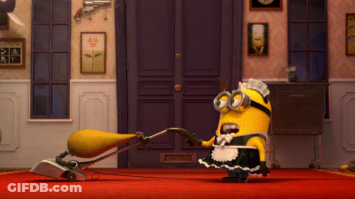 Yellow Minion In Maid Costume Using Vacuum GIF
