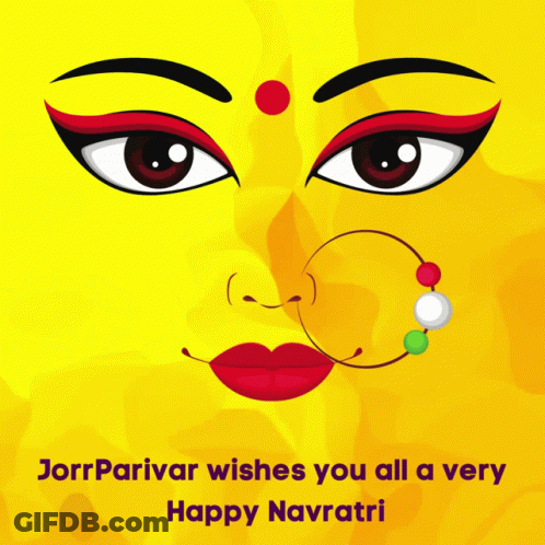 Yellow Poster Woman Face Jorr Parivar Wishes Happy Navratri GIF