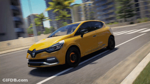 Yellow Renault Car Driving Down City Street GIF