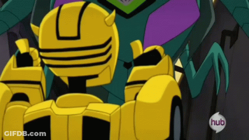 Yellow Robot With Horns Saying Hub GIF