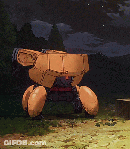 Yellow Robot With Red Light On Back GIF