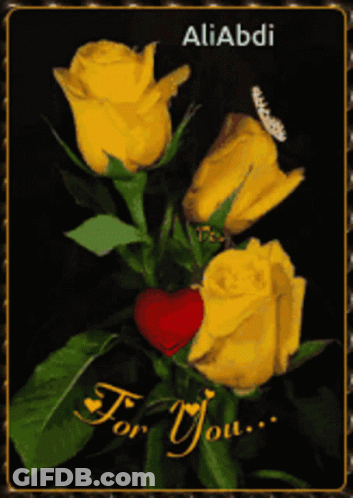 Yellow Roses Bouquet With Red Heart For You GIF