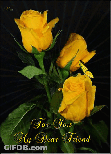 Yellow Roses Butterfly Greeting Card Saying For You My Dear Friend GIF