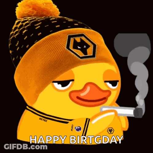 Yellow Rubber Duck In Black Yellow Hat Smoking GIF